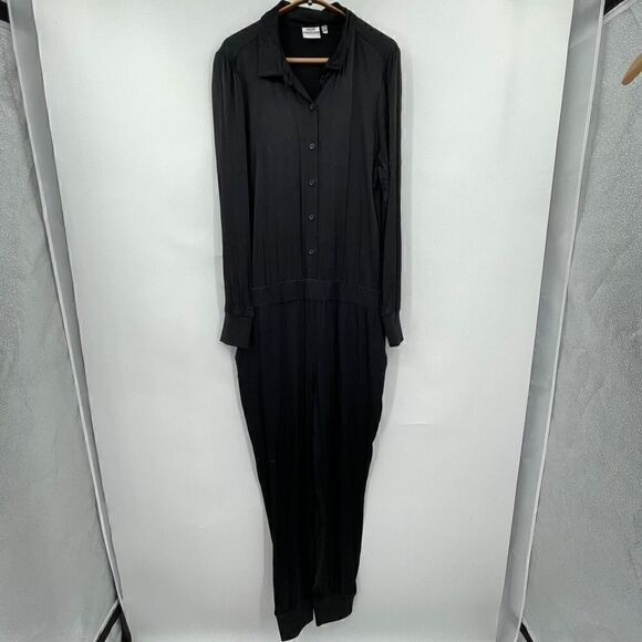 Good American Black Satin Straight Leg Style Jogger Jumpsuit Size 3